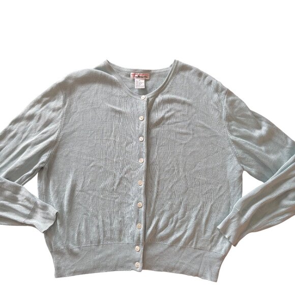 Talbots Womens Sz L Cardigan Sweater 100% Silk Light Blue Button-Up - Picture 4 of 8